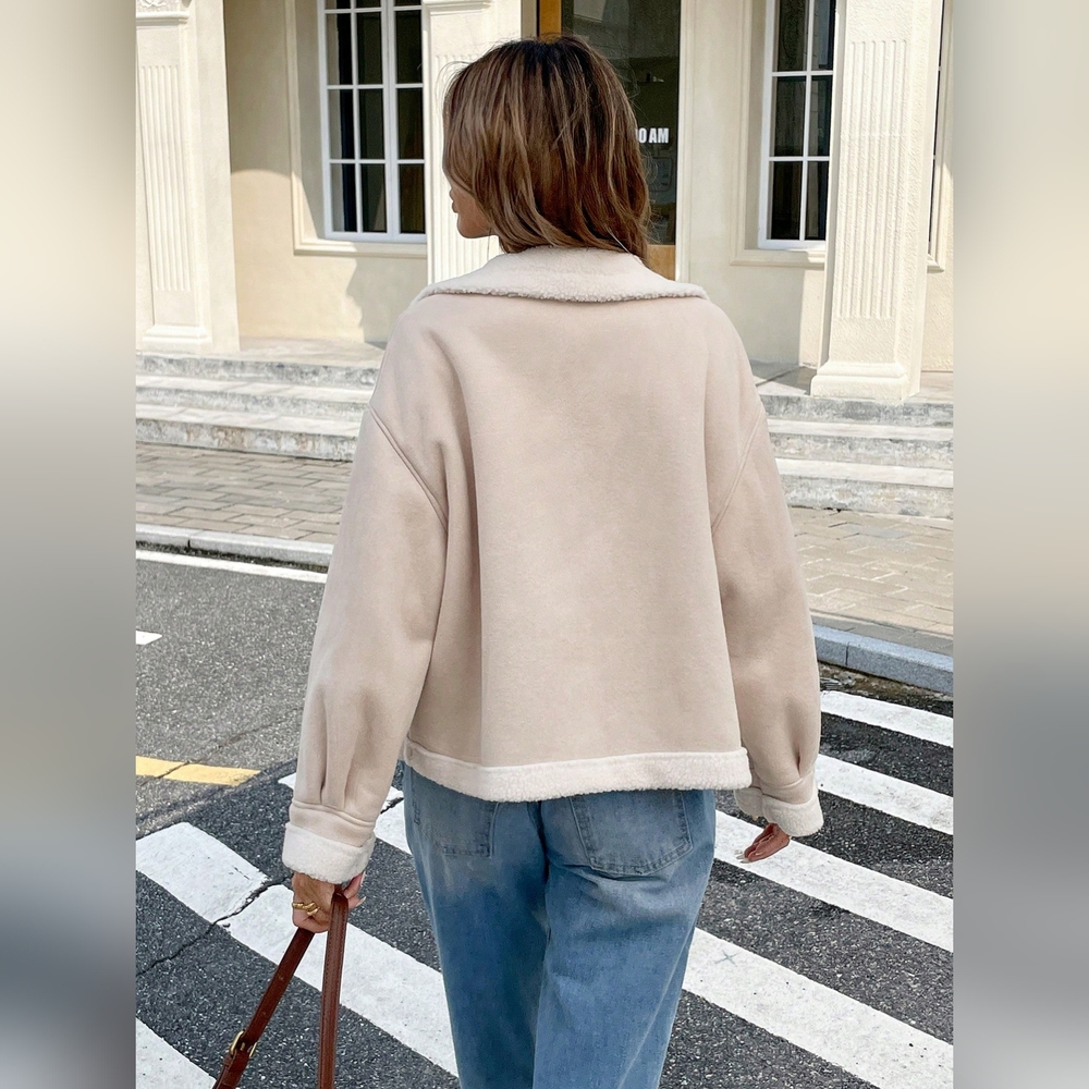 Winter Women Jacket Women's Loose Fit Zip-Up Collar Fleece Lined Casual Jacket F - Picture 3 of 6